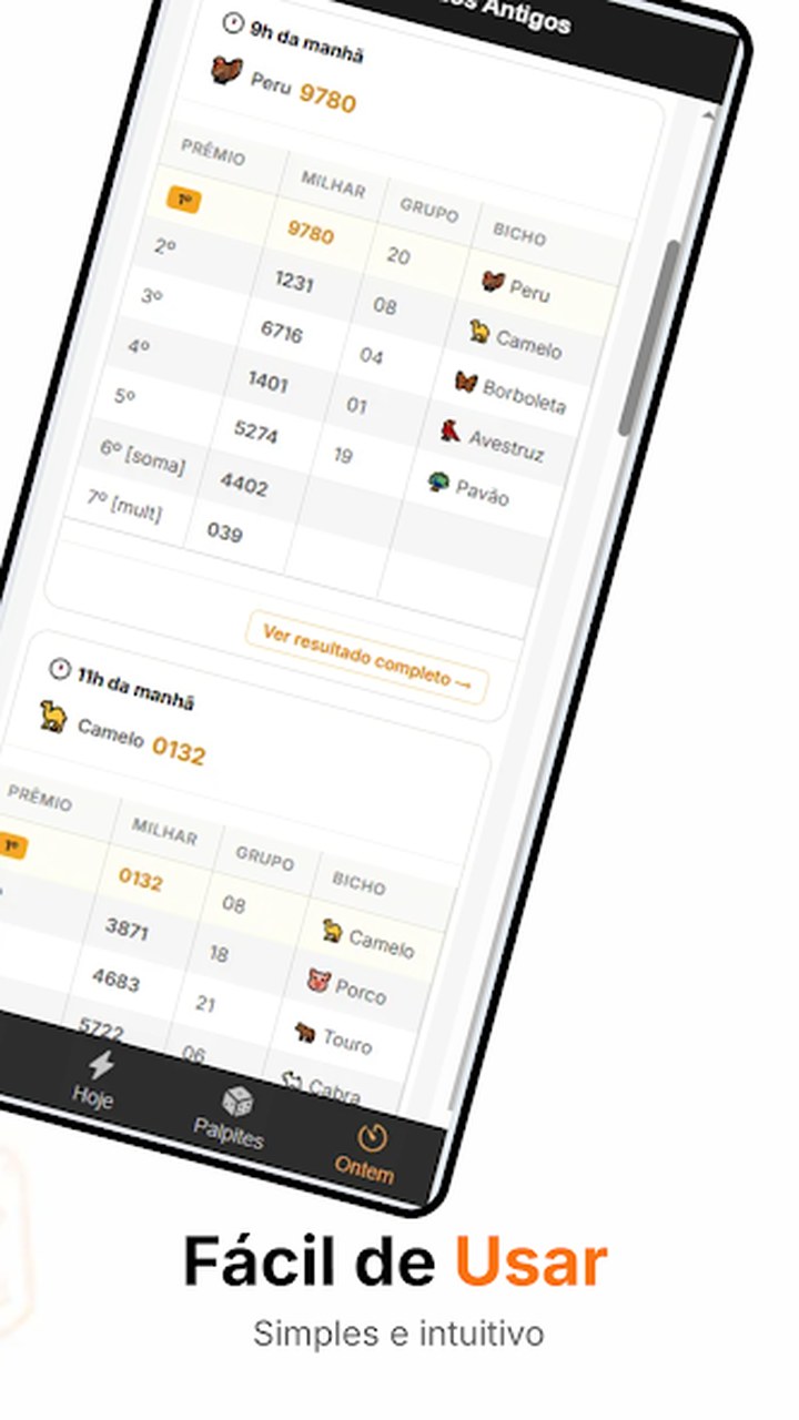 Tabela de grupos de bichos e prêmios